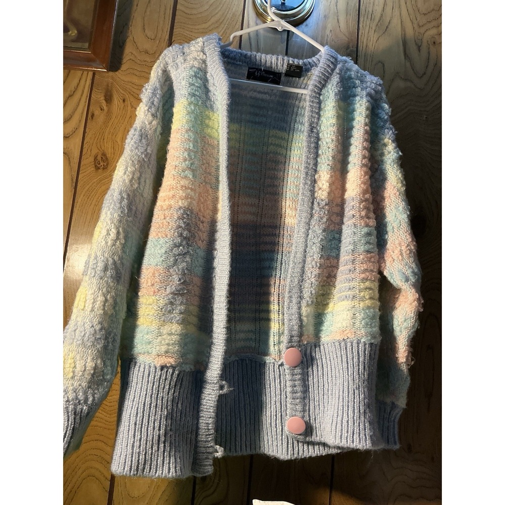 Vintage JJ Browne Size Large Pastel Knit Cotton Cardigan 90s Preppy Cottagecore